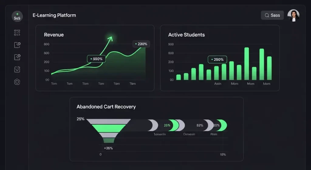 Panel administracyjny kursu z widokiem konwersji i porzuconych koszyków
