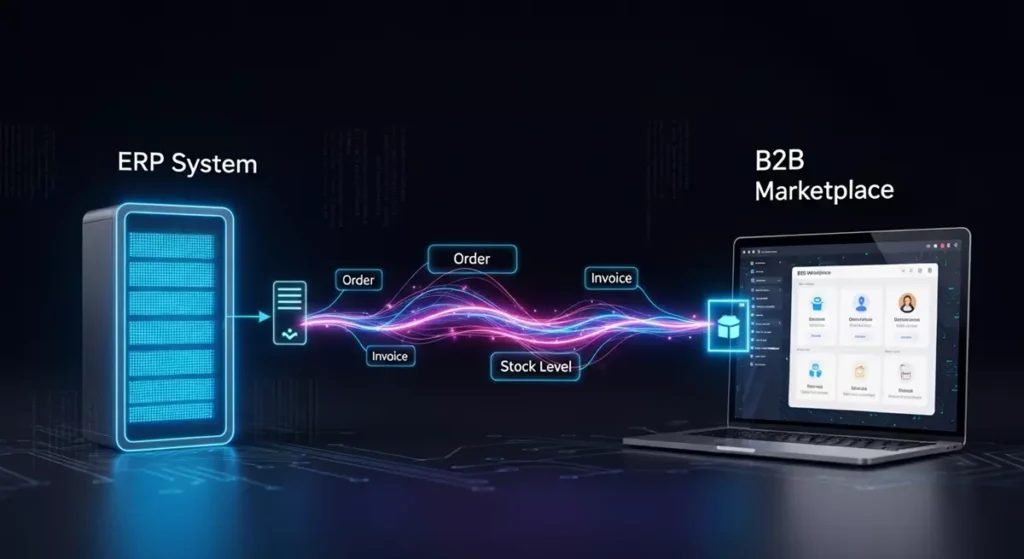 Diagram przepływu danych między systemem ERP a Portalem B2B