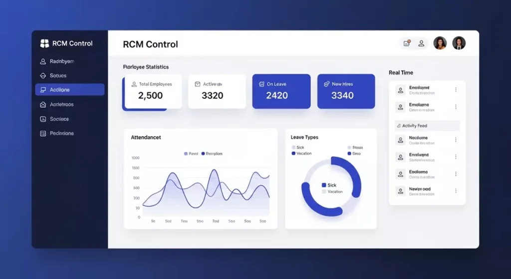 Interfejs dashboardu RCM Control pokazujący statusy pracowników