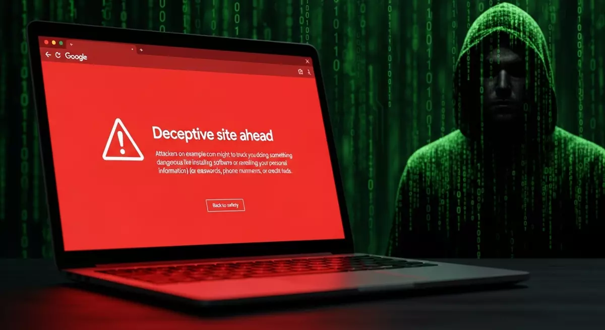 Czerwony ekran ostrzegawczy Google o niebezpiecznej stronie