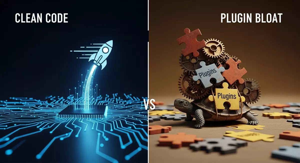 Wizualizacja obciążenia strony: czysty kod vs strona z 50 wtyczkami